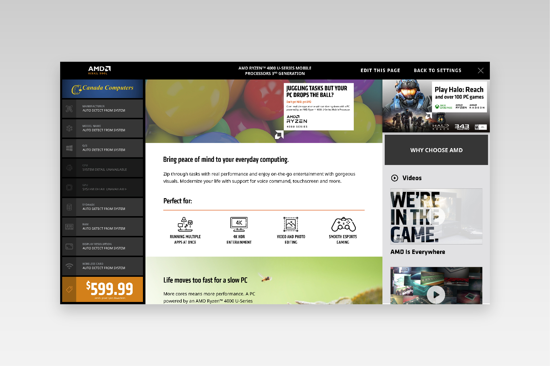 Amd Kiosk design showing the web page with its facets and entry points.