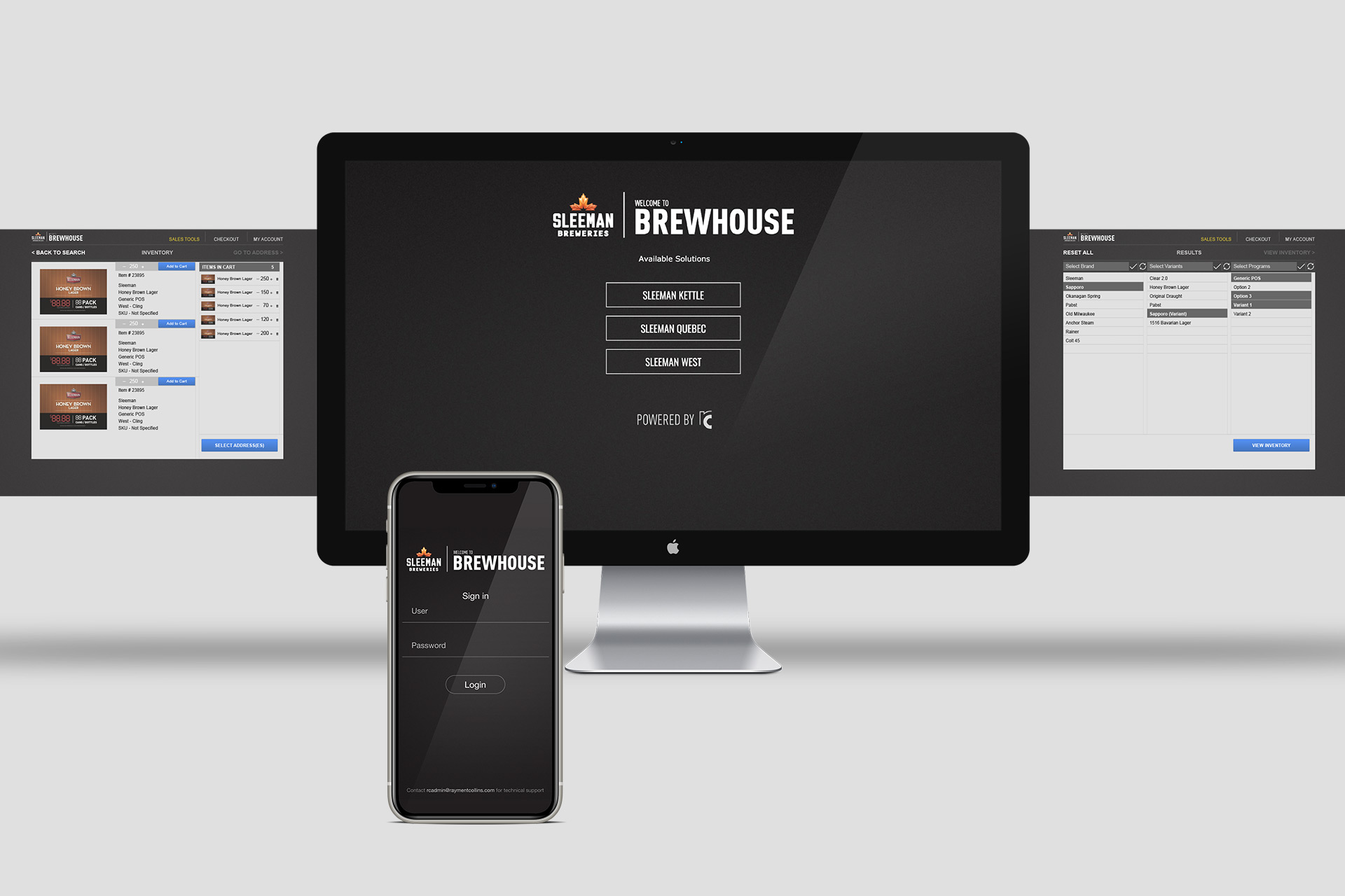 Brew House dashboard seen through different devices like phone, ipad and Desktop computer