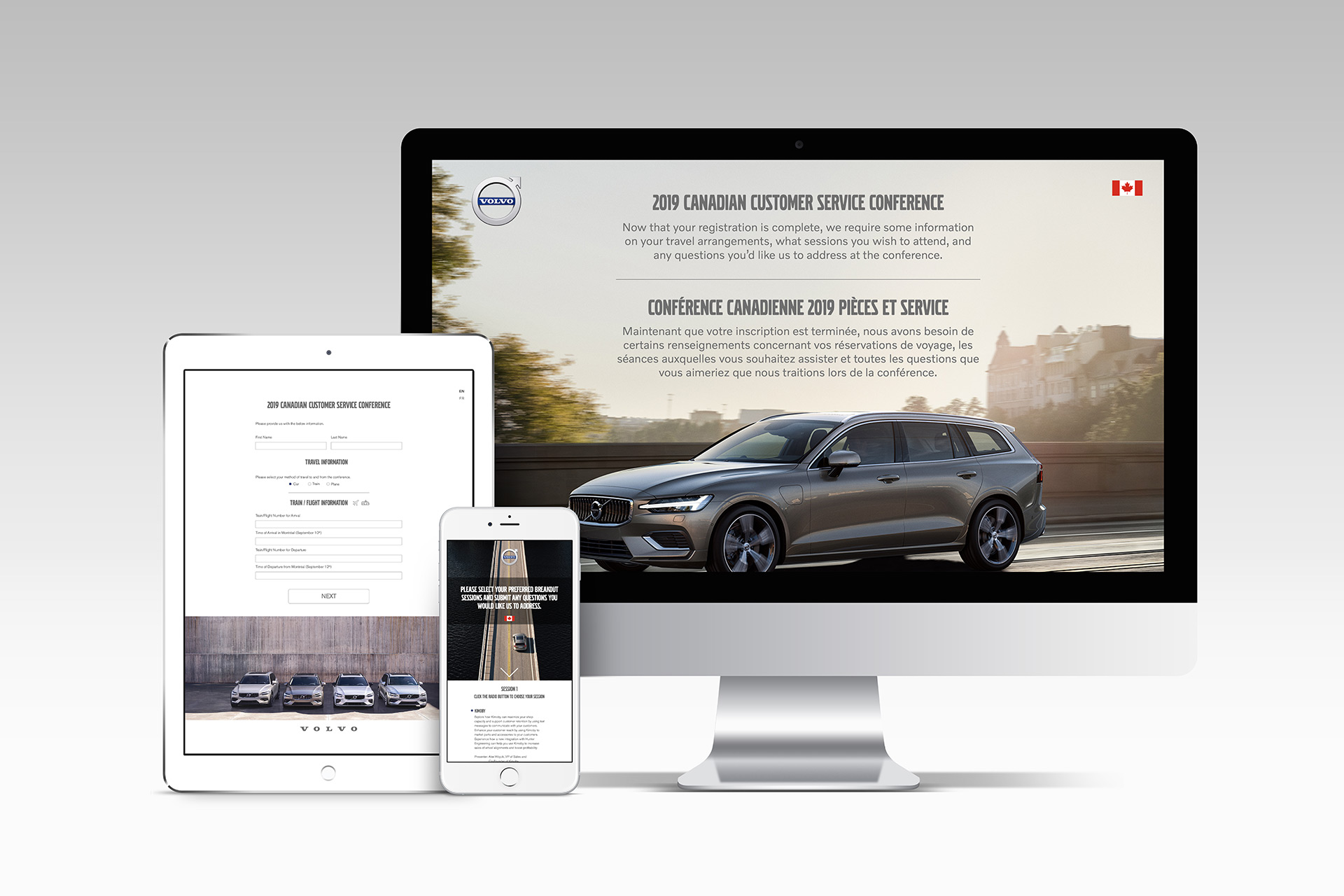 different devices shsowing a volvo campaign across computer, a tablet and phone.